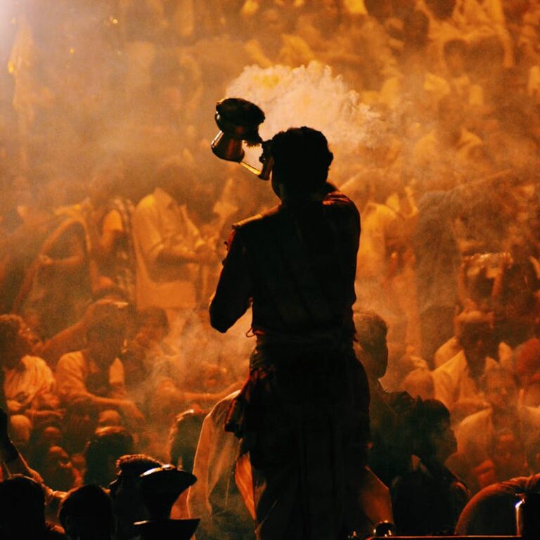 Evening Ganga aarti on the ghats of Varanasi