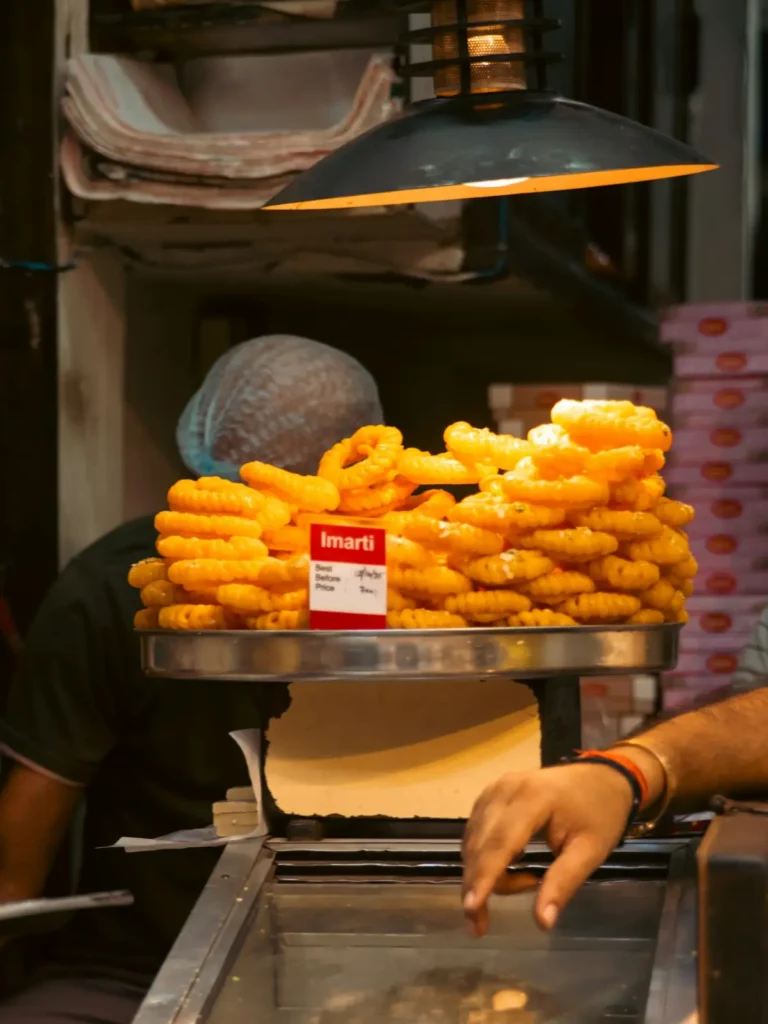 Fresh imarti at an Old Delhi sweet shop on the Chandni Chowk food tour