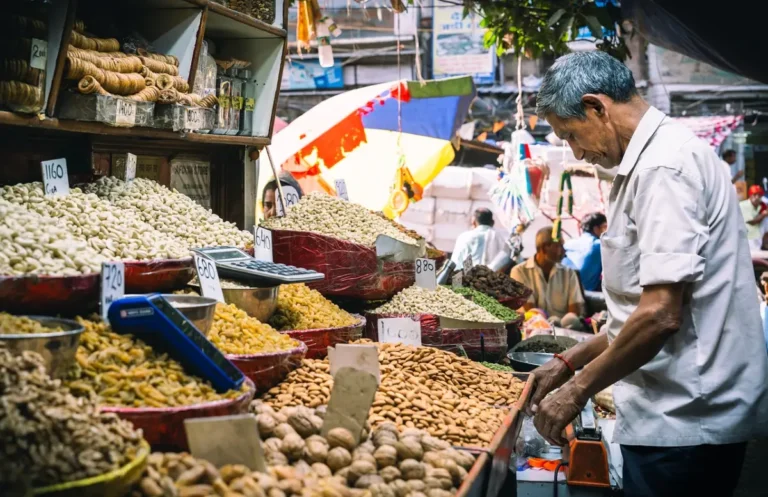 Dry fruit and spice stall in an Old Delhi market